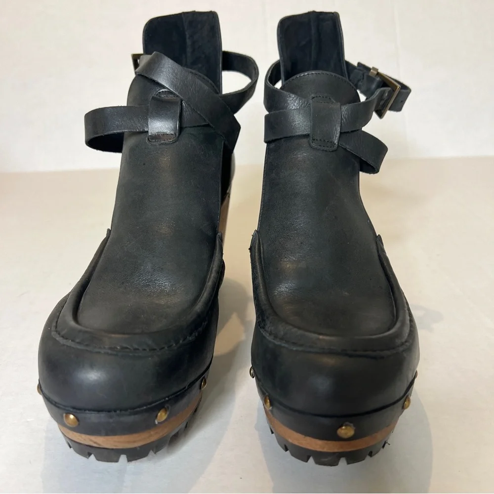 Free People Black Leather Salida Clog Wedges 8.5 - Picture 6 of 15